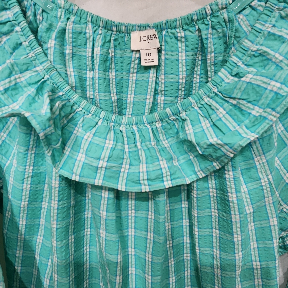 J Crew mint green/white plaid poplin 3-Qtr length sleeve, size 10